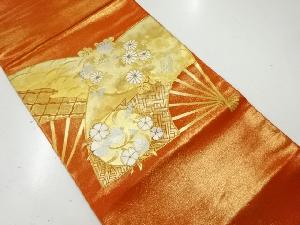 リサイクル　金彩扇に花丸文様刺繍袋帯